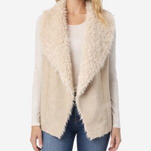 Jack by BB Dakota Reign Faux Shearling Open Vest Knit Back Oatmeal M NWT